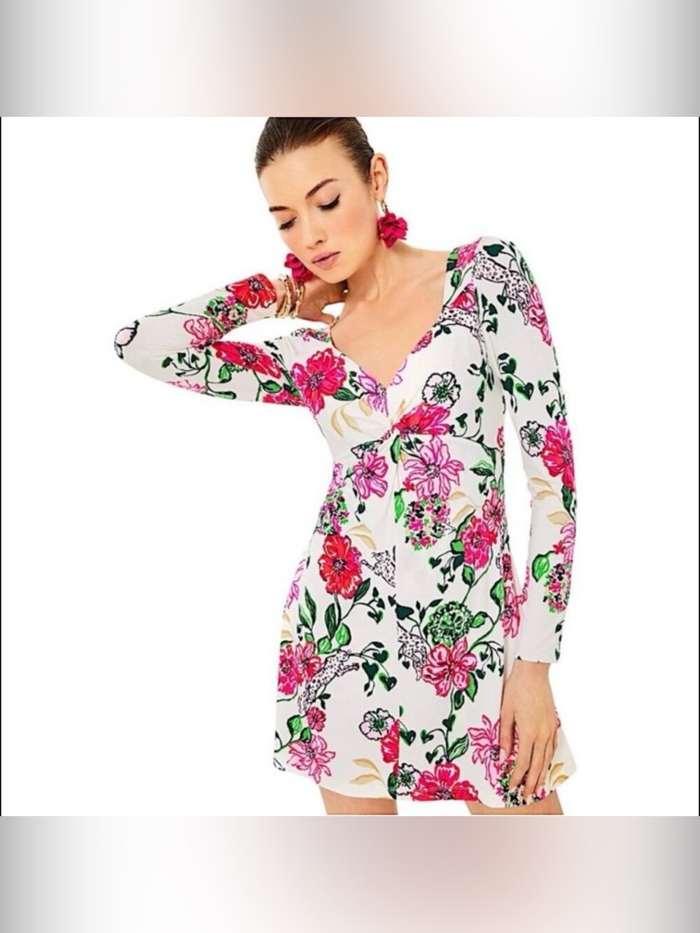 Lilly Pulitzer White Floral Long-Sleeve V-Neck Romper